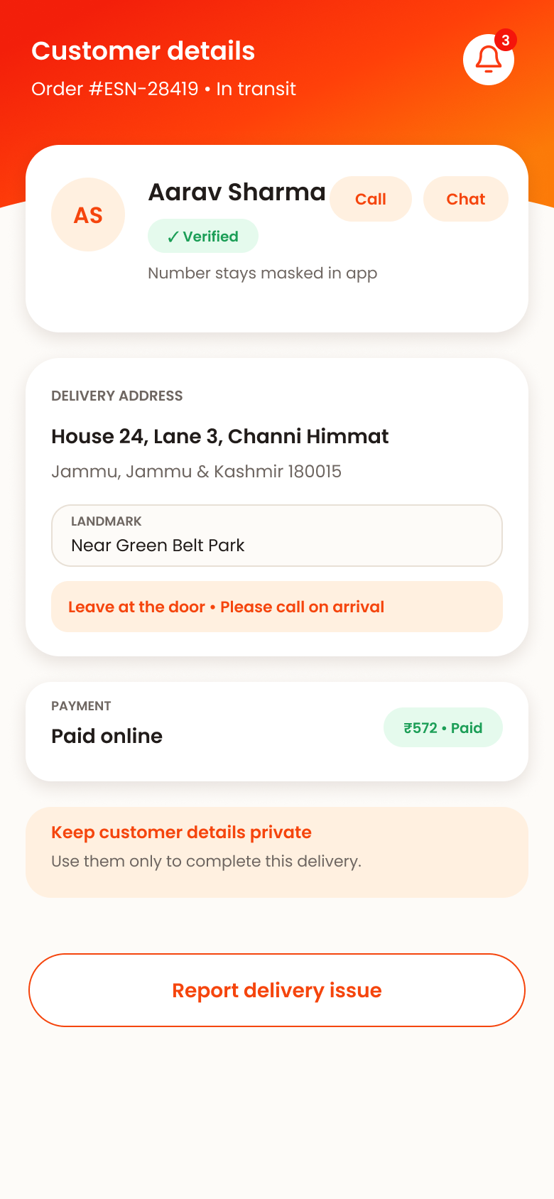 Customer and delivery details