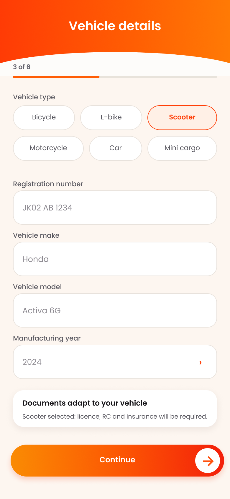 Delivery partner vehicle information