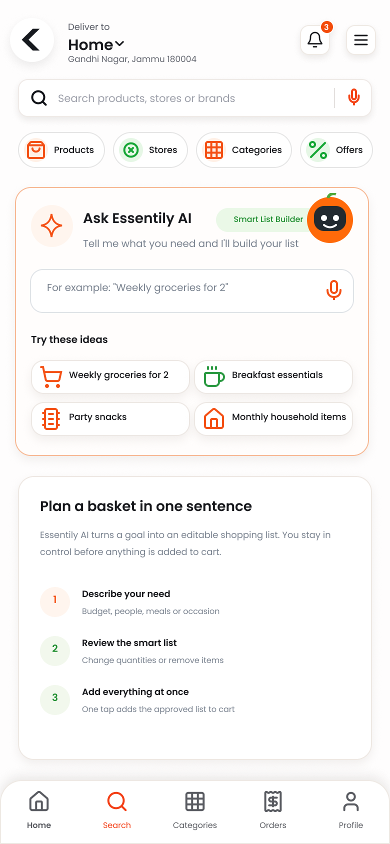 Essentily AI grocery prompt