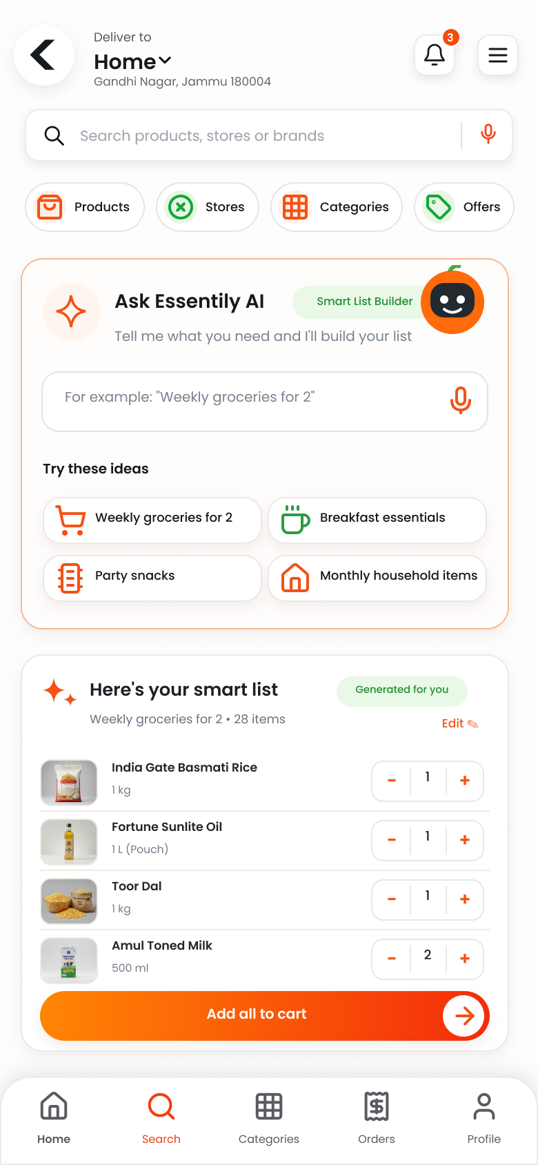 Essentily AI grocery basket