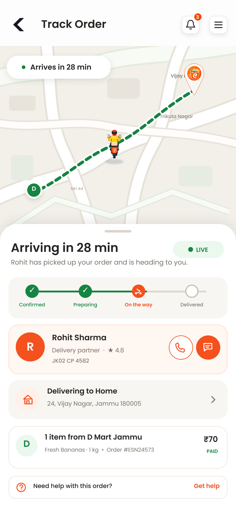 Essentily live delivery tracking