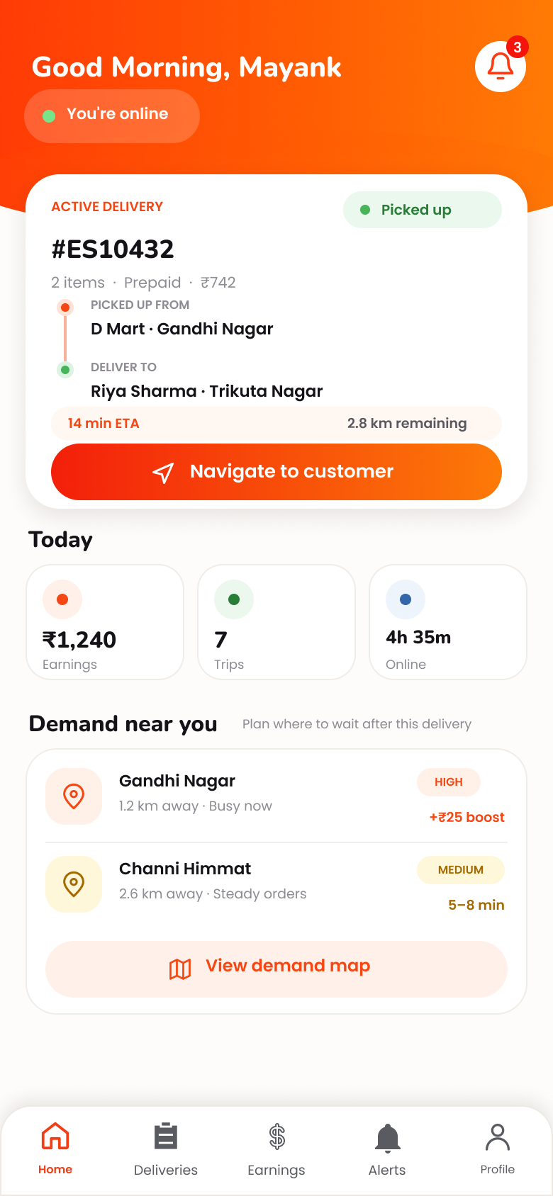 Essentily delivery partner dashboard