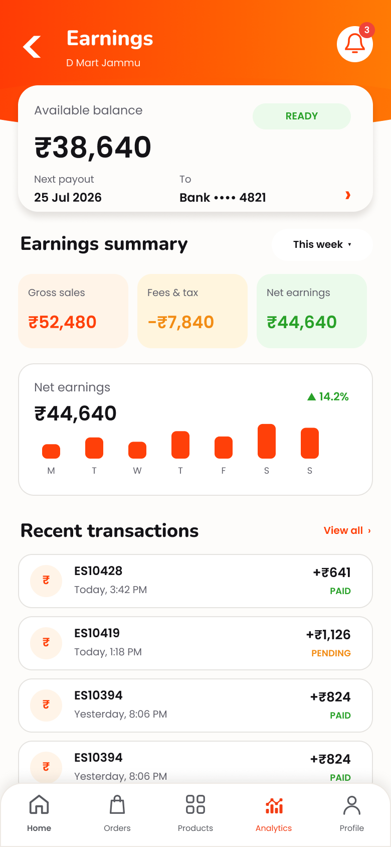 Vendor earnings overview
